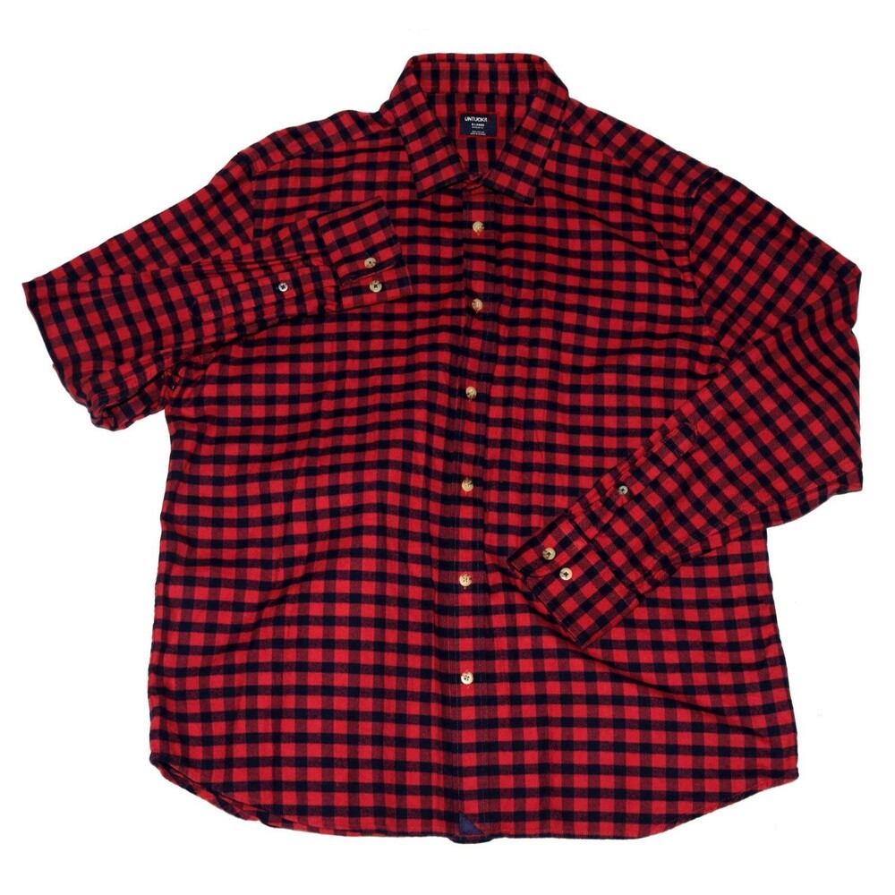 UNTUCKit Bricco Men's Long Sleeve Button Front Gingham Flannel Shirt‎ Size XL